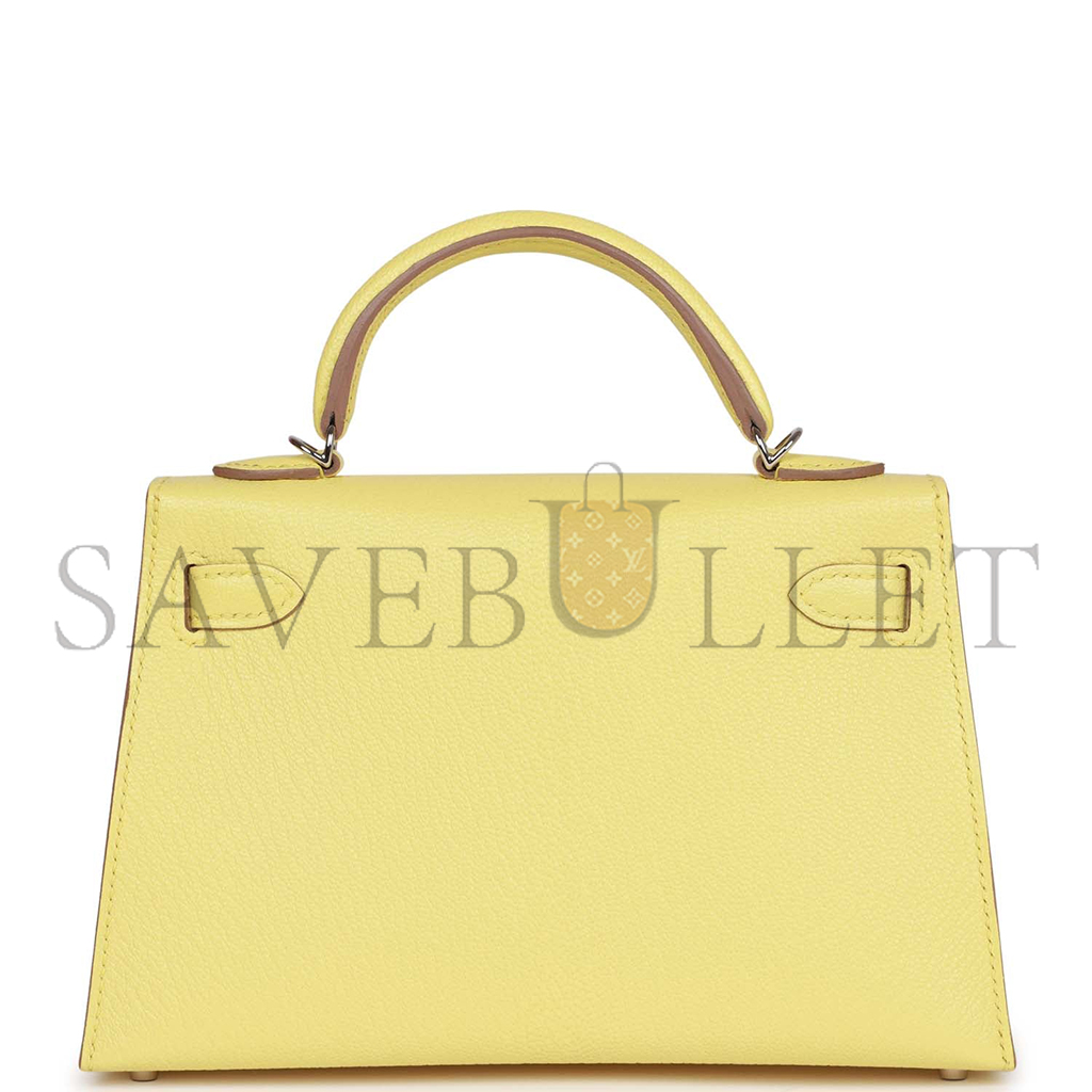 HERMÈS MINI KELLY II SELLIER LIMONCELLO CHEVRE PALLADIUM HARDWARE (19*12*5.5cm) 